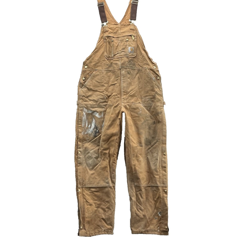 Carhartt Double Knee Bib Overalls Men 42x30* R41 Workwear Outdoor Insulated Camp
